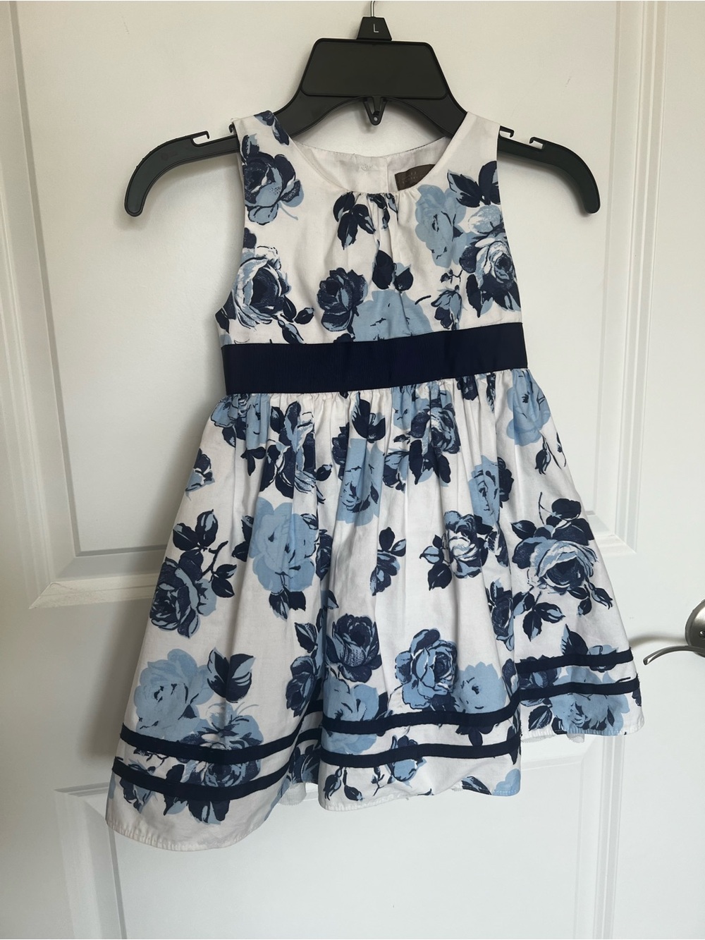 Sleeveless Floral Party Dress for Girls in Navy and Light Blue